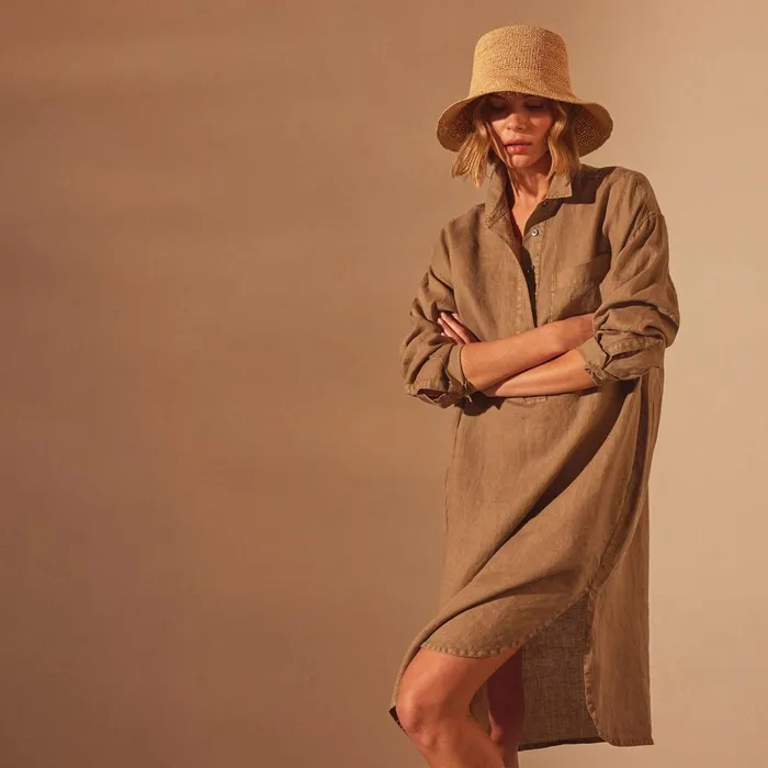 Women DressesJumpsuits James Perse Linen Shirt Dress Cashew Pigment