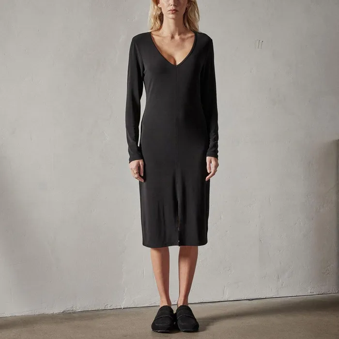 Women DressesJumpsuits James Perse Split V Neck Jersey Shift Dress Black