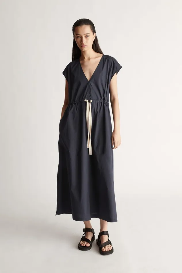 Women Dresses Lee Mathews LM Poplin V Neck Dress Navy