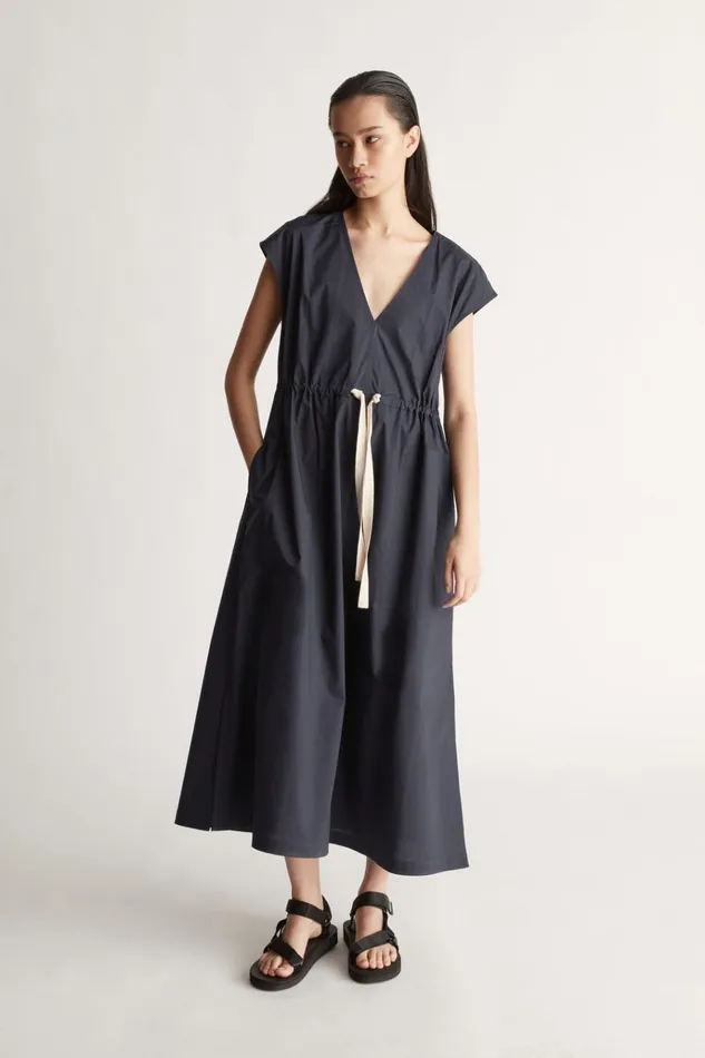 Women Dresses Lee Mathews LM Poplin V Neck Dress Navy