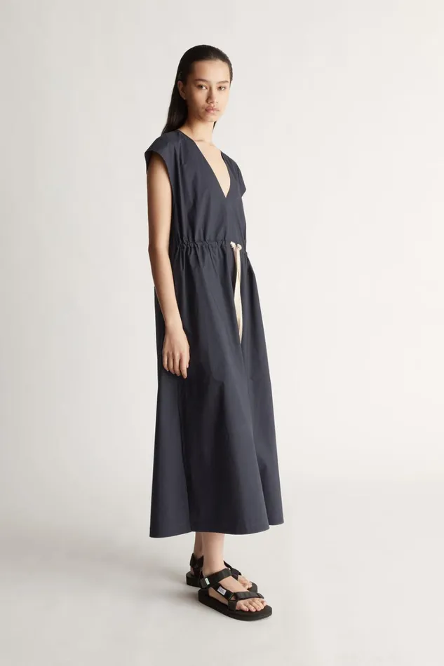 Women Dresses Lee Mathews LM Poplin V Neck Dress Navy