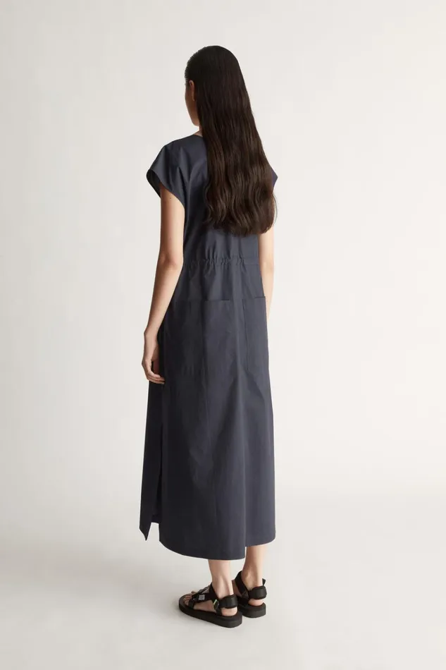 Women Dresses Lee Mathews LM Poplin V Neck Dress Navy