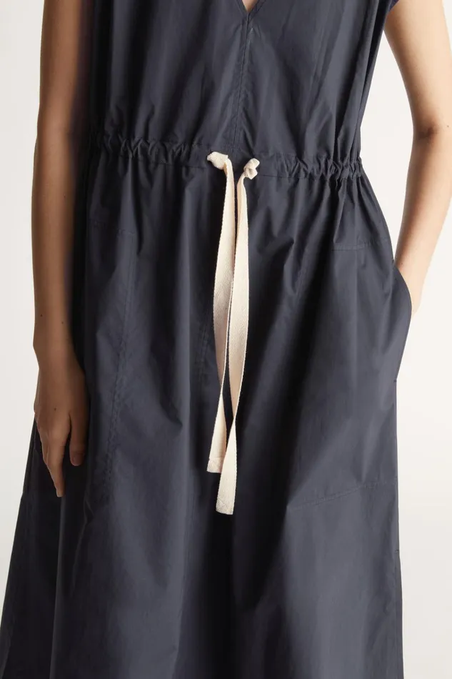 Women Dresses Lee Mathews LM Poplin V Neck Dress Navy