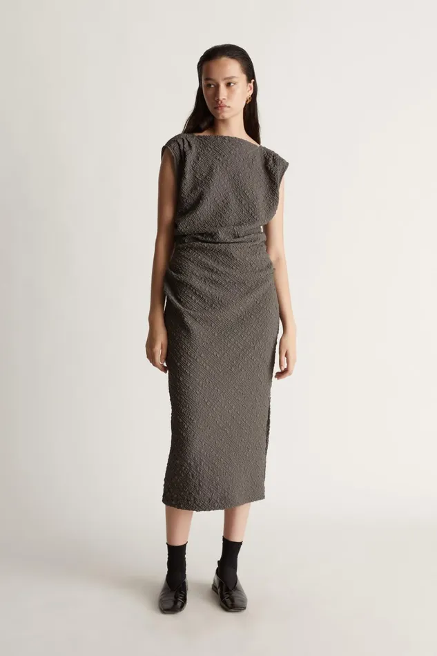 Women Dresses Lee Mathews Violet Drape Dress Charcoal