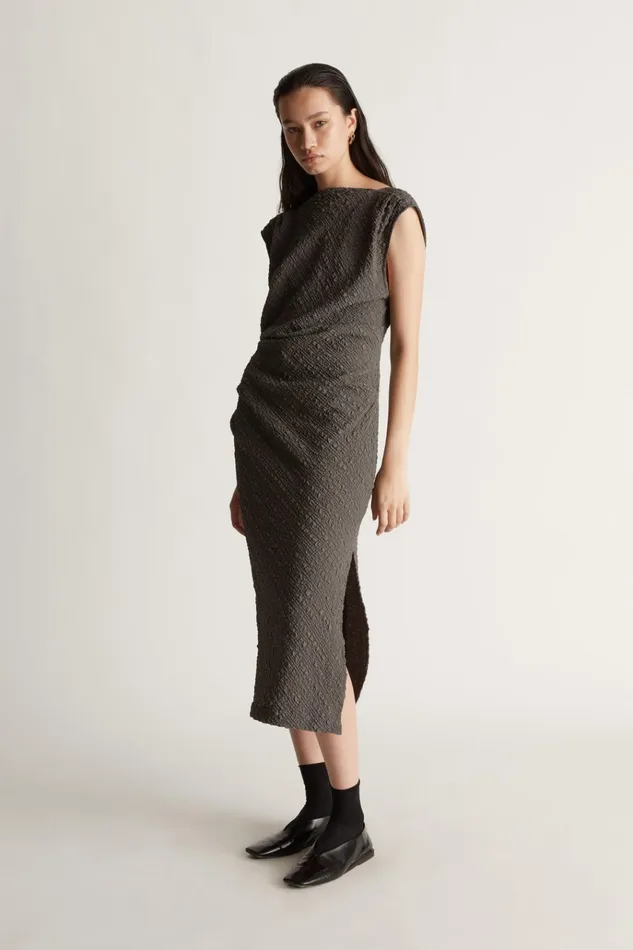 Women Dresses Lee Mathews Violet Drape Dress Charcoal