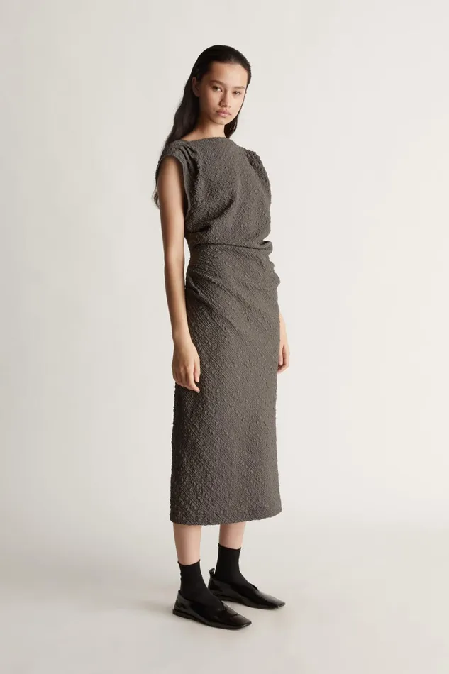 Women Dresses Lee Mathews Violet Drape Dress Charcoal