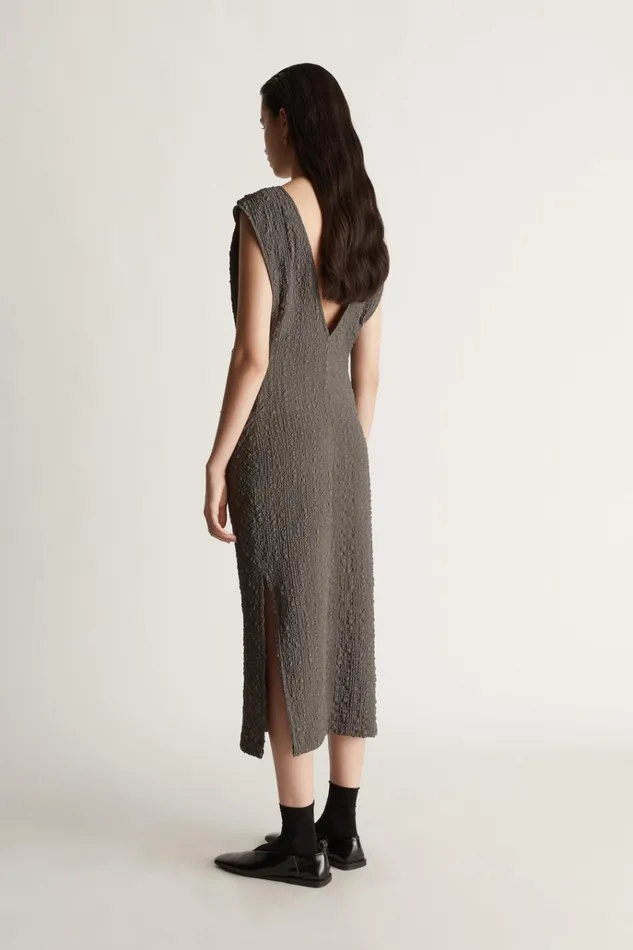 Women Dresses Lee Mathews Violet Drape Dress Charcoal