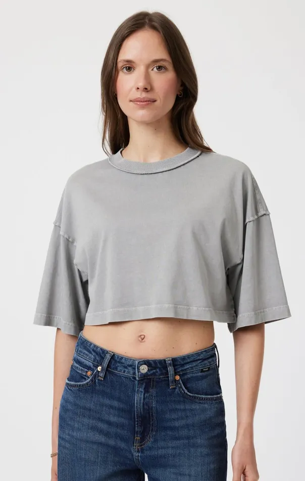 Women Drop Shoulder Cropped TShirt In Monument Mavi Jeans Tops and TShirts