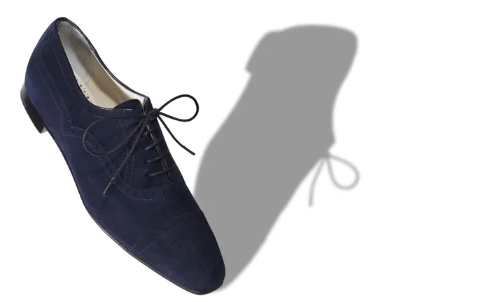 Women Flats Manolo Blahnik BATH BRIDE Navy Suede Laceup Brogues Women Flats Manolo Blahnik BATH BRIDE Navy Suede Laceup Brogues