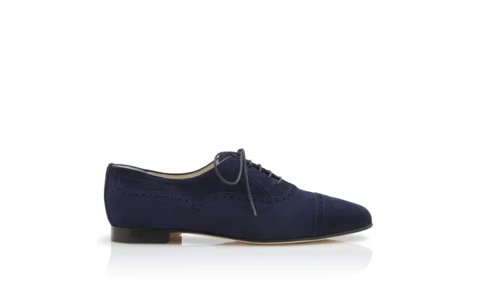 Women Flats Manolo Blahnik BATH BRIDE Navy Suede Laceup Brogues Women Flats Manolo Blahnik BATH BRIDE Navy Suede Laceup Brogues