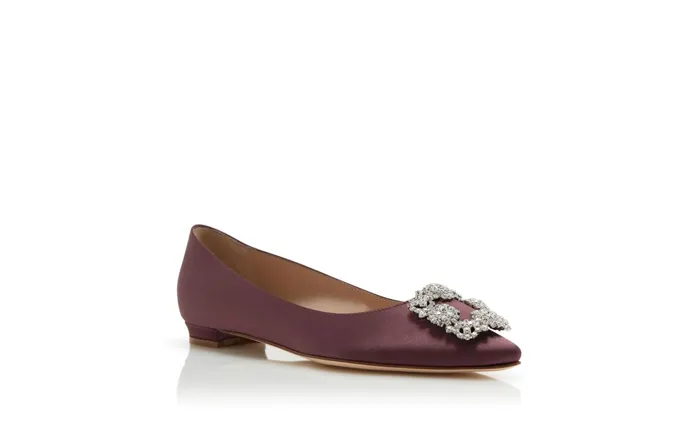 Women Flats Manolo Blahnik HANGISIFLAT Dark Purple Satin Jewel Buckle Flat Shoes Women Flats Manolo Blahnik HANGISIFLAT Dark Purple Satin Jewel Buckle Flat Shoes