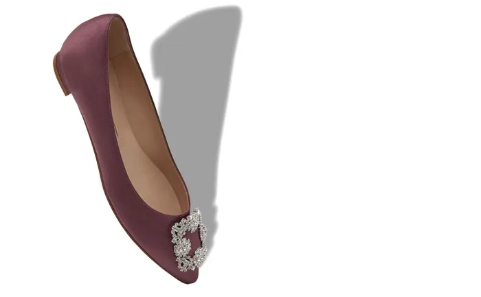 Women Flats Manolo Blahnik HANGISIFLAT Dark Purple Satin Jewel Buckle Flat Shoes Women Flats Manolo Blahnik HANGISIFLAT Dark Purple Satin Jewel Buckle Flat Shoes