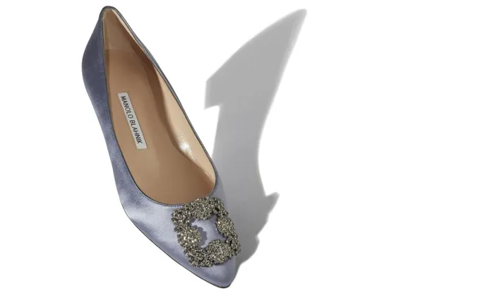 Women Flats Manolo Blahnik HANGISIFLAT Grey Satin Jewel Buckle Flat Shoes Women Flats Manolo Blahnik HANGISIFLAT Grey Satin Jewel Buckle Flat Shoes