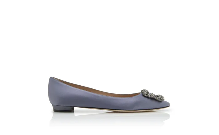 Women Flats Manolo Blahnik HANGISIFLAT Grey Satin Jewel Buckle Flat Shoes Women Flats Manolo Blahnik HANGISIFLAT Grey Satin Jewel Buckle Flat Shoes