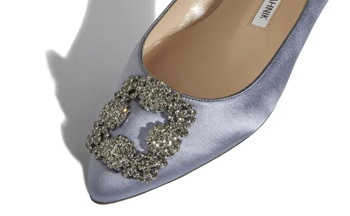 Women Flats Manolo Blahnik HANGISIFLAT Grey Satin Jewel Buckle Flat Shoes Women Flats Manolo Blahnik HANGISIFLAT Grey Satin Jewel Buckle Flat Shoes