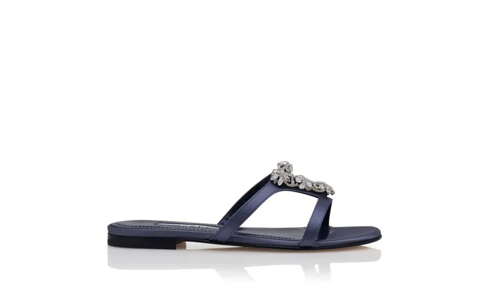 Women Flats Manolo Blahnik TRINAMUFLAT BlueGrey Satin Triangular Embellished Sandals Women Flats Manolo Blahnik TRINAMUFLAT BlueGrey Satin Triangular Embellished Sandals