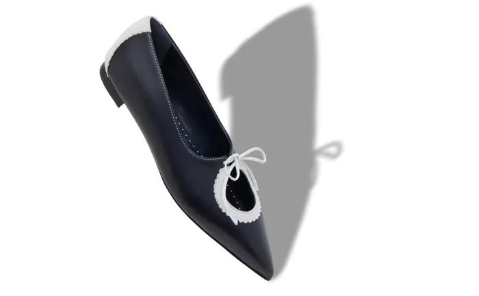 Women Flats Manolo Blahnik ULISSA Navy Blue Nappa Leather And Suede Flat Shoes Women Flats Manolo Blahnik ULISSA Navy Blue Nappa Leather And Suede Flat Shoes