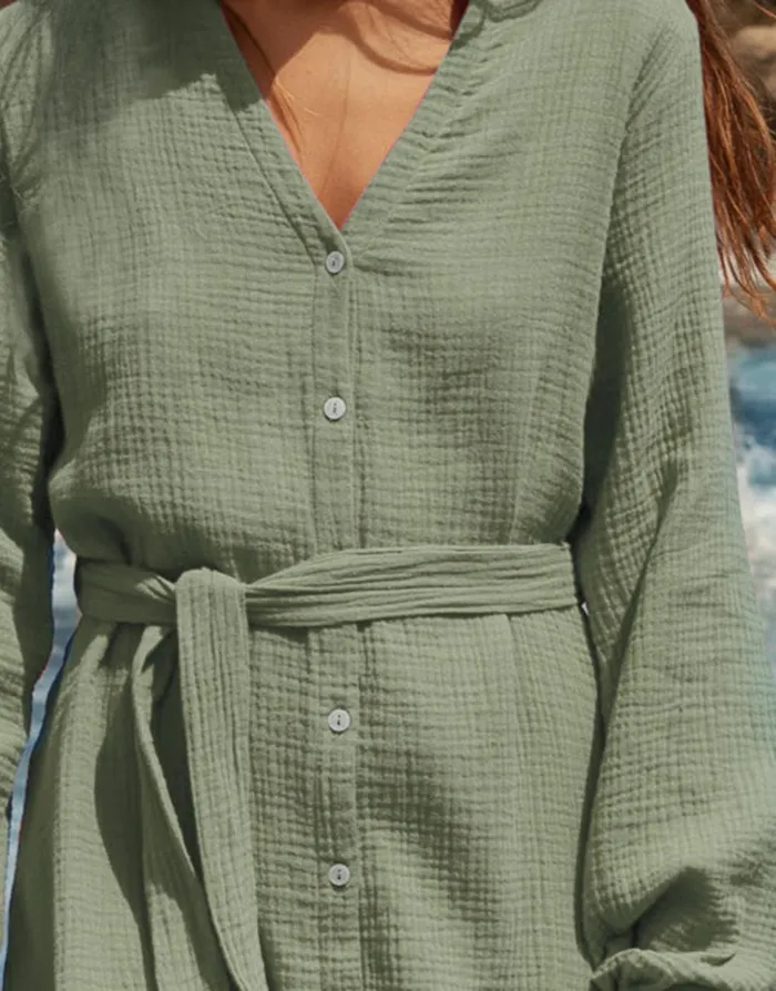 Women Green Belted Grandad Collar Cotton Crinkle Shirt Dress Green Threadbare Dresses Women Green Belted Grandad Collar Cotton Crinkle Shirt Dress Green Threadbare Dresses