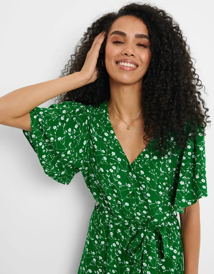 Women Green Floral Print Flutter Sleeve Midi Dress Green Threadbare Dresses Women Green Floral Print Flutter Sleeve Midi Dress Green Threadbare Dresses