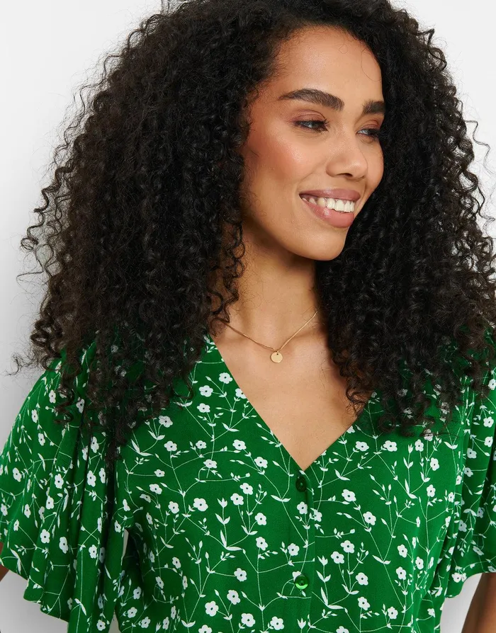Women Green Floral Print Flutter Sleeve Midi Dress Green Threadbare Dresses Women Green Floral Print Flutter Sleeve Midi Dress Green Threadbare Dresses