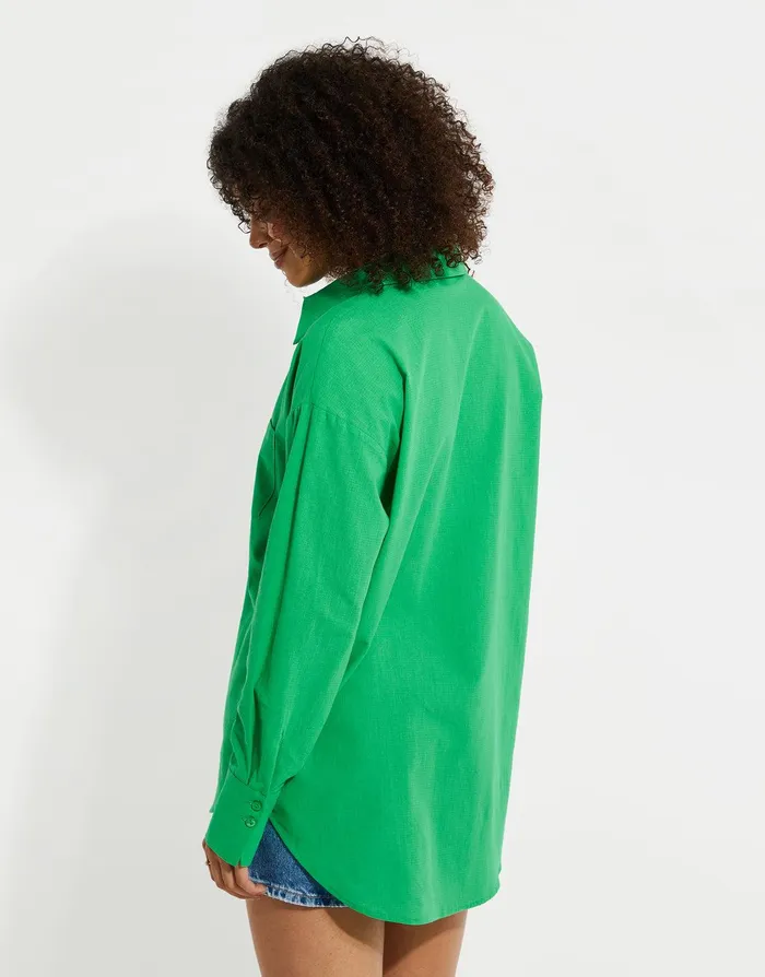 Women Green Longline Linen Look Shirt Green Threadbare Blouses and Shirts Women Green Longline Linen Look Shirt Green Threadbare Blouses and Shirts