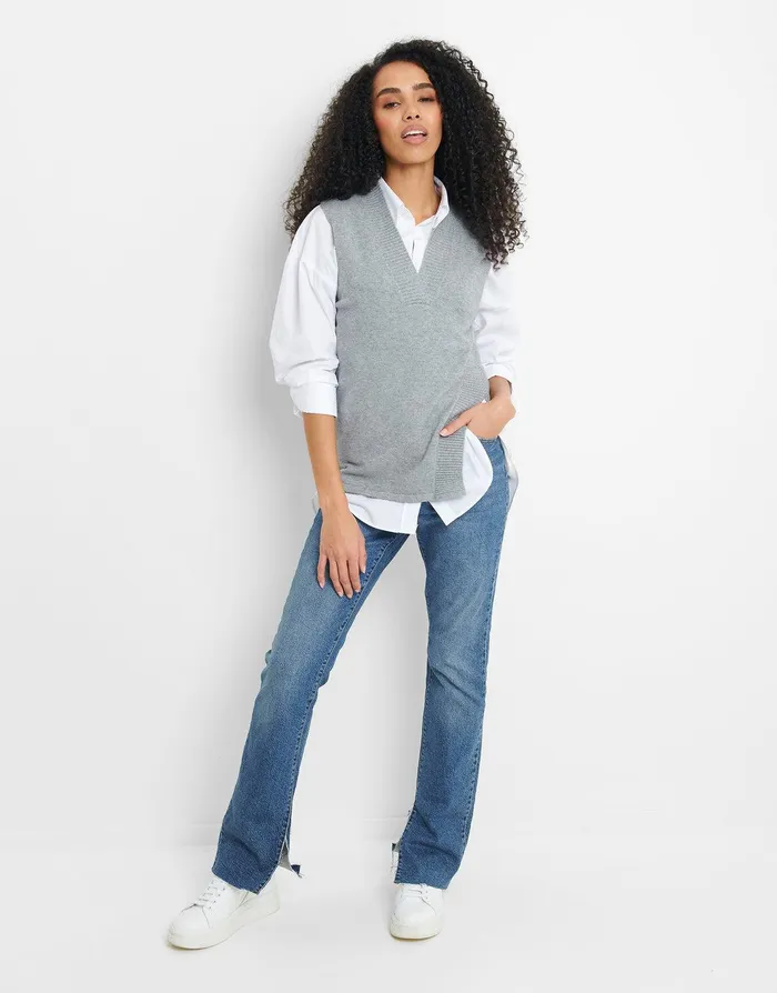 Women Grey Knitted VNeck Vest Grey Threadbare Tops Women Grey Knitted VNeck Vest Grey Threadbare Tops