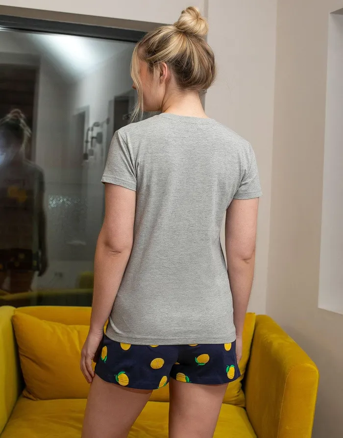 Women Grey Lemon Print Pyjamas 2Piece Set Grey Marl Threadbare Loungewear Women Grey Lemon Print Pyjamas 2Piece Set Grey Marl Threadbare Loungewear