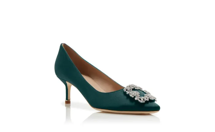Women Hangisi Manolo Blahnik HANGISI 50 Forest Green Satin Jewel Buckle Pumps Women Hangisi Manolo Blahnik HANGISI 50 Forest Green Satin Jewel Buckle Pumps