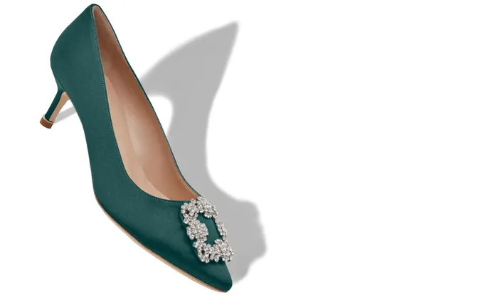 Women Hangisi Manolo Blahnik HANGISI 50 Forest Green Satin Jewel Buckle Pumps Women Hangisi Manolo Blahnik HANGISI 50 Forest Green Satin Jewel Buckle Pumps