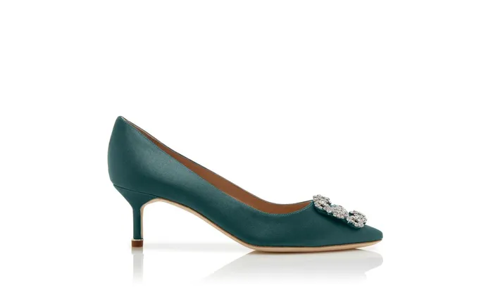 Women Hangisi Manolo Blahnik HANGISI 50 Forest Green Satin Jewel Buckle Pumps Women Hangisi Manolo Blahnik HANGISI 50 Forest Green Satin Jewel Buckle Pumps