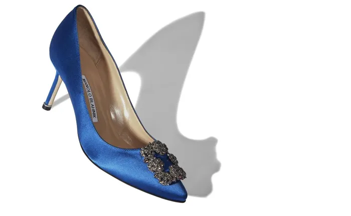 Women Hangisi Manolo Blahnik HANGISI 70 Blue Satin Jewel Buckle Pumps Women Hangisi Manolo Blahnik HANGISI 70 Blue Satin Jewel Buckle Pumps