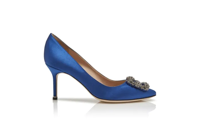 Women Hangisi Manolo Blahnik HANGISI 70 Blue Satin Jewel Buckle Pumps Women Hangisi Manolo Blahnik HANGISI 70 Blue Satin Jewel Buckle Pumps