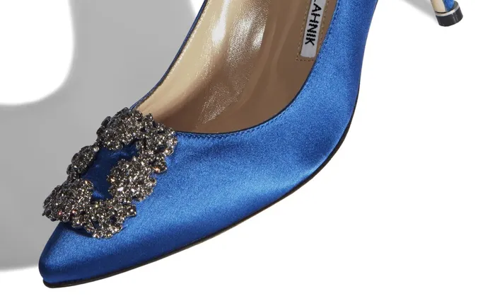 Women Hangisi Manolo Blahnik HANGISI 70 Blue Satin Jewel Buckle Pumps Women Hangisi Manolo Blahnik HANGISI 70 Blue Satin Jewel Buckle Pumps