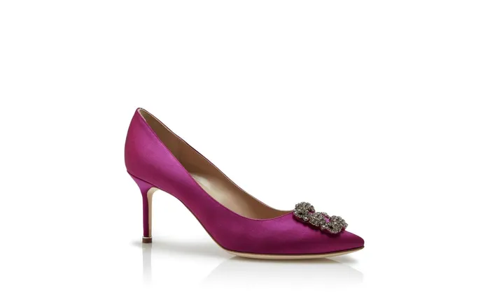 Women Hangisi Manolo Blahnik HANGISI 70 Dark Fuchsia Satin Jewel Buckle Pumps Women Hangisi Manolo Blahnik HANGISI 70 Dark Fuchsia Satin Jewel Buckle Pumps
