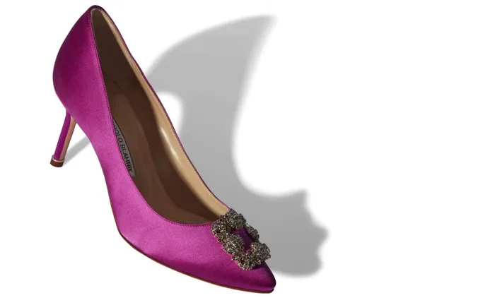 Women Hangisi Manolo Blahnik HANGISI 70 Dark Fuchsia Satin Jewel Buckle Pumps Women Hangisi Manolo Blahnik HANGISI 70 Dark Fuchsia Satin Jewel Buckle Pumps
