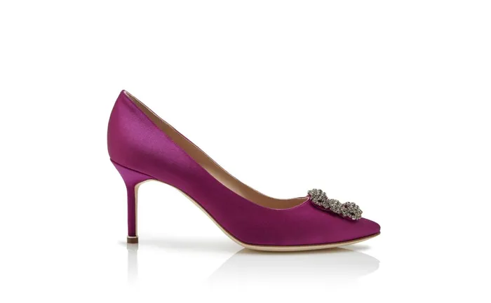 Women Hangisi Manolo Blahnik HANGISI 70 Dark Fuchsia Satin Jewel Buckle Pumps Women Hangisi Manolo Blahnik HANGISI 70 Dark Fuchsia Satin Jewel Buckle Pumps