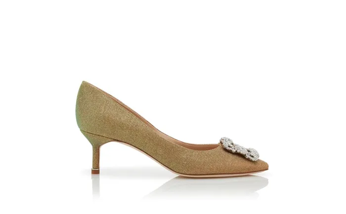 Women Hangisi Manolo Blahnik HANGISI GLITTER 50 Gold Glitter Fabric Jewel Buckle Pumps Women Hangisi Manolo Blahnik HANGISI GLITTER 50 Gold Glitter Fabric Jewel Buckle Pumps