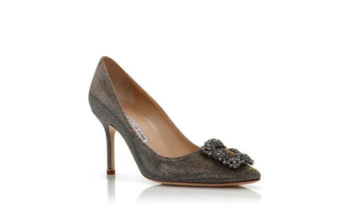 Women Hangisi Manolo Blahnik HANGISI GLITTER 90 Gold Glitter Fabric Jewel Buckle Pumps Women Hangisi Manolo Blahnik HANGISI GLITTER 90 Gold Glitter Fabric Jewel Buckle Pumps