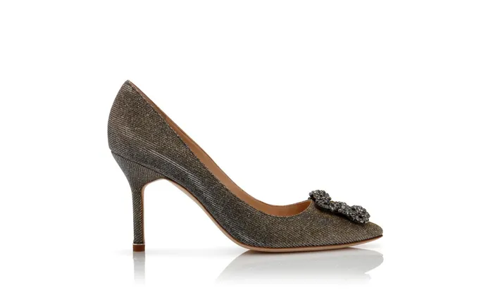 Women Hangisi Manolo Blahnik HANGISI GLITTER 90 Gold Glitter Fabric Jewel Buckle Pumps Women Hangisi Manolo Blahnik HANGISI GLITTER 90 Gold Glitter Fabric Jewel Buckle Pumps