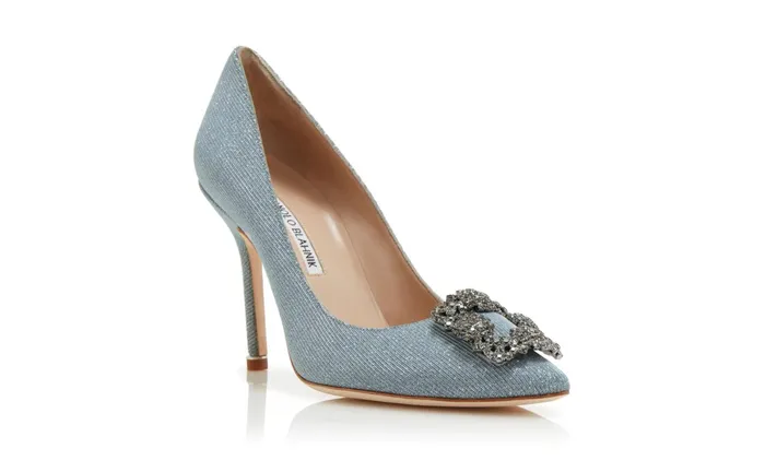 Women Hangisi Manolo Blahnik HANGISI GLITTER Silver Glitter Fabric Jewel Buckle Pumps Women Hangisi Manolo Blahnik HANGISI GLITTER Silver Glitter Fabric Jewel Buckle Pumps