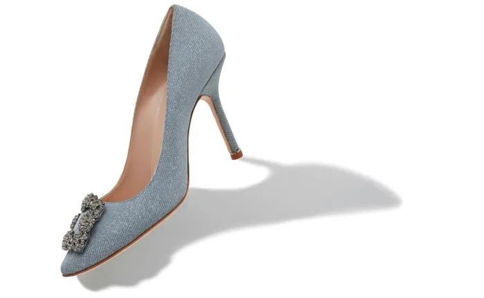 Women Hangisi Manolo Blahnik HANGISI GLITTER Silver Glitter Fabric Jewel Buckle Pumps Women Hangisi Manolo Blahnik HANGISI GLITTER Silver Glitter Fabric Jewel Buckle Pumps
