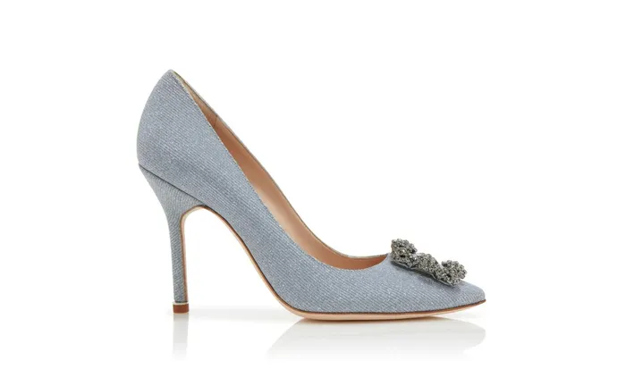 Women Hangisi Manolo Blahnik HANGISI GLITTER Silver Glitter Fabric Jewel Buckle Pumps Women Hangisi Manolo Blahnik HANGISI GLITTER Silver Glitter Fabric Jewel Buckle Pumps