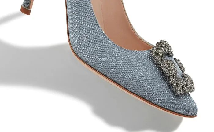 Women Hangisi Manolo Blahnik HANGISI GLITTER Silver Glitter Fabric Jewel Buckle Pumps Women Hangisi Manolo Blahnik HANGISI GLITTER Silver Glitter Fabric Jewel Buckle Pumps