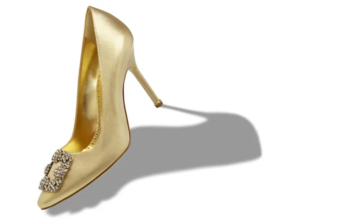 Women Hangisi Manolo Blahnik HANGISI Gold Fabric Jewel Buckle Pumps Women Hangisi Manolo Blahnik HANGISI Gold Fabric Jewel Buckle Pumps