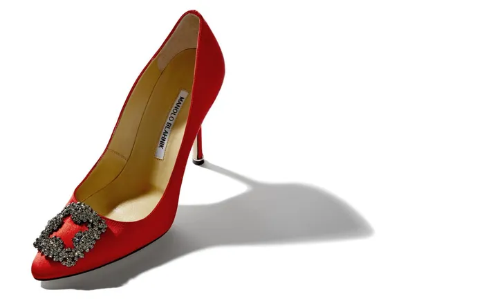 Women Hangisi Manolo Blahnik HANGISI Red Satin Jewel Buckle Pumps Women Hangisi Manolo Blahnik HANGISI Red Satin Jewel Buckle Pumps