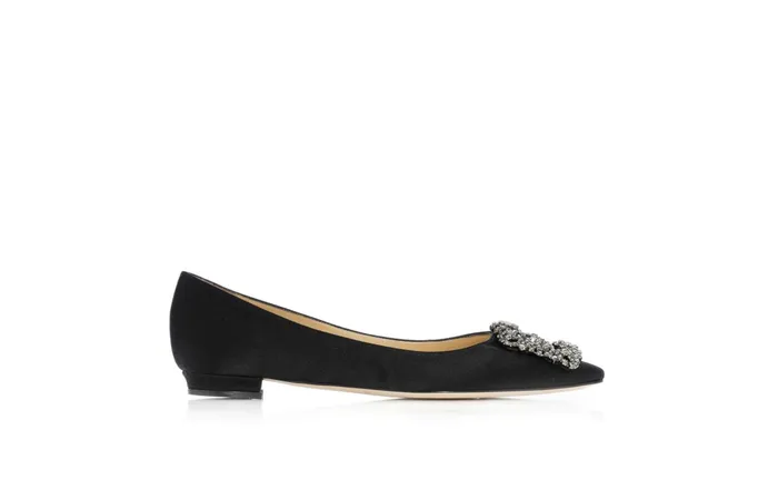 Women Hangisi Manolo Blahnik HANGISIFLAT Black Satin Jewel Buckle Flat Shoes Women Hangisi Manolo Blahnik HANGISIFLAT Black Satin Jewel Buckle Flat Shoes