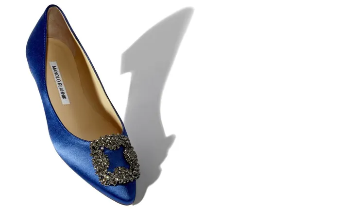 Women Hangisi Manolo Blahnik HANGISIFLAT Blue Satin Jewel Buckle Flat Shoes Women Hangisi Manolo Blahnik HANGISIFLAT Blue Satin Jewel Buckle Flat Shoes