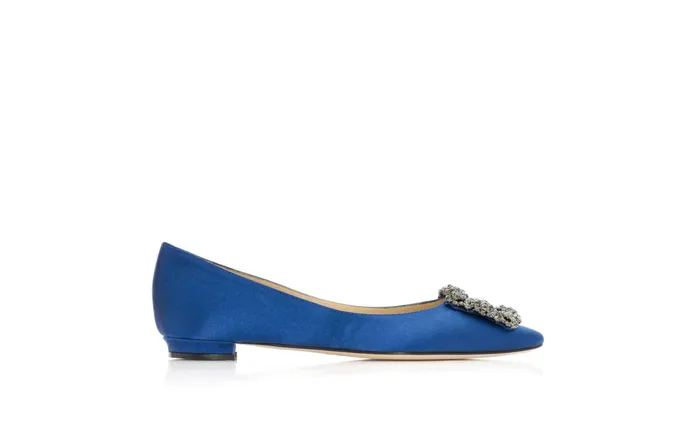 Women Hangisi Manolo Blahnik HANGISIFLAT Blue Satin Jewel Buckle Flat Shoes Women Hangisi Manolo Blahnik HANGISIFLAT Blue Satin Jewel Buckle Flat Shoes