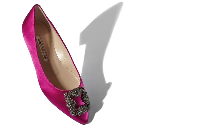 Women Hangisi Manolo Blahnik HANGISIFLAT Dark Fuchsia Satin Jewel Buckle Flat Shoes Women Hangisi Manolo Blahnik HANGISIFLAT Dark Fuchsia Satin Jewel Buckle Flat Shoes