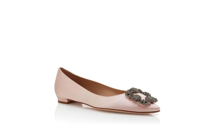 Women Hangisi Manolo Blahnik HANGISIFLAT Light Pink Satin Jewel Buckle Flat Shoes Women Hangisi Manolo Blahnik HANGISIFLAT Light Pink Satin Jewel Buckle Flat Shoes
